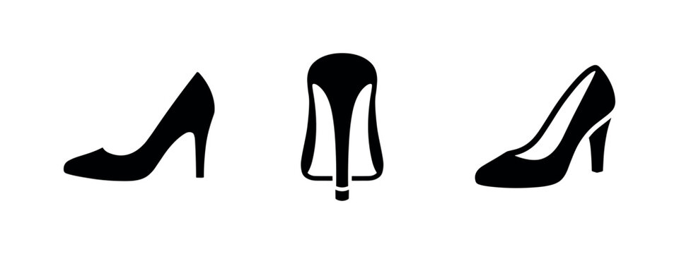 High heels shoes icons set. Elegant footwear, fashion, and women's shoe symbols. Vector illustration.