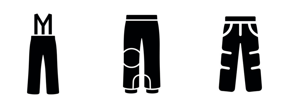 Trousers and pants icons set. Apparel, clothing, fashion, and casual wear symbols. Vector illustration.