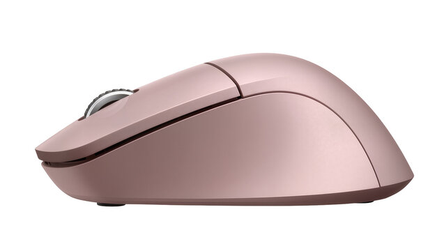 Rose gold computer mouse with scroll wheel, isolated on transparent background