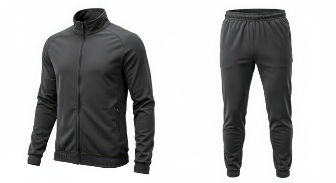 Sleek black tracksuit jacket and pants for athletic and casual wear