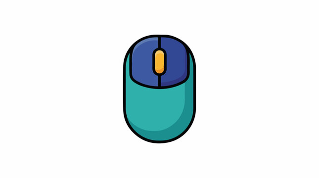 A cartoon-style computer mouse with a teal body and blue top