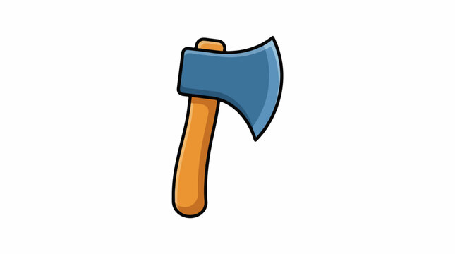 A cartoon-style illustration of a blue axe with a wooden handle