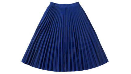 Deep blue pleated midi skirt with elastic waistband, isolated on transparent background