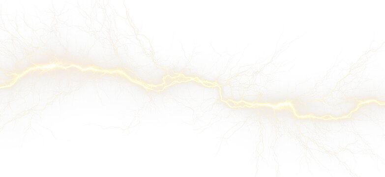 Realistic Yellow Lightning Bolt with High Energy Sparks PNG