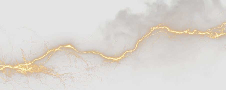 High Energy Yellow Plasma Bolt Isolated on Transparent Background PNG