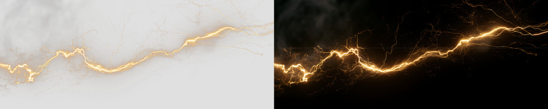 Intense Yellow Lightning Strike with High Voltage Energy PNG
