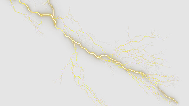 Realistic Thunderstorm Lightning Strike in Bright Yellow PNG