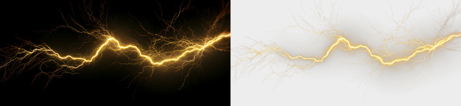 Bright Yellow Thunder Arc with Dynamic Electric Sparks PNG