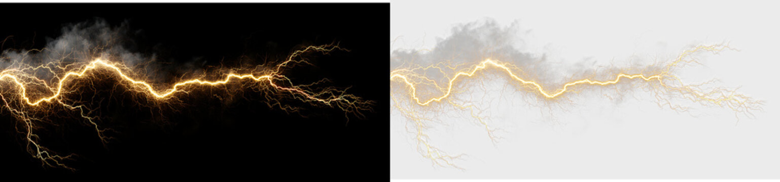 Dynamic Yellow Thunder Strike with Glowing Smoke Swirls PNG