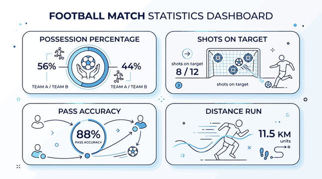 Football match statistics dashboard showing possession and player performance metrics in vector