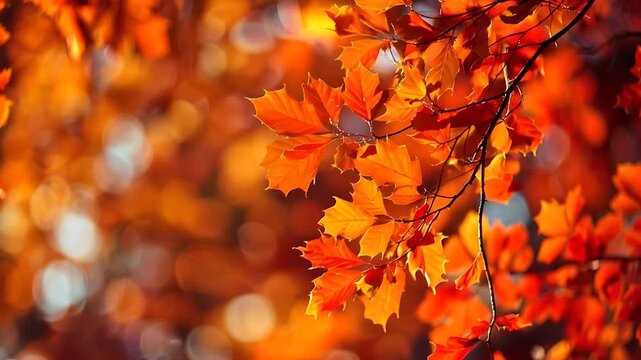 Autumn oak leaves in orange and gold hues showcase seasonal beauty of a forest, ideal for autumnthemed designs.