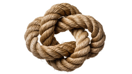 Thick braided jute rope tied in a complex knot, isolated on transparent background © Jonathan