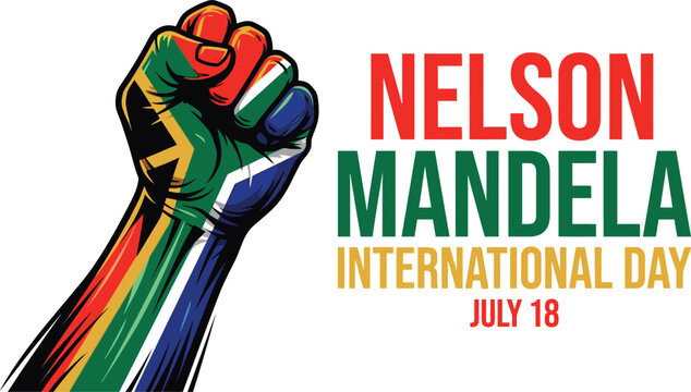 Colorful raised fist symbol Nelson Mandela International Day freedom rights awareness vector illustration