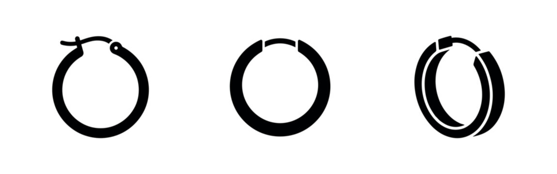 Hoop earrings icon set. Fashion jewelry accessory symbol, vector illustration.