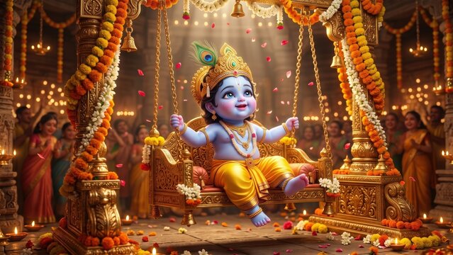 Baby Krishna Golden Swing &ndash; Palna Utsav