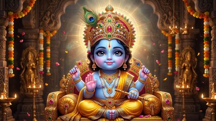 Fototapeta premium Royal Baby Krishna – Navaratna Crown Portrait