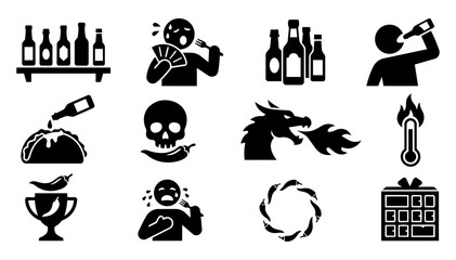 Obraz premium Hot Sauce Culture and Spicy Food Lifestyle Silhouette Icon Set