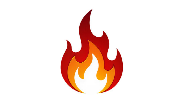 Stylized red and orange flame icon, isolated on transparent background