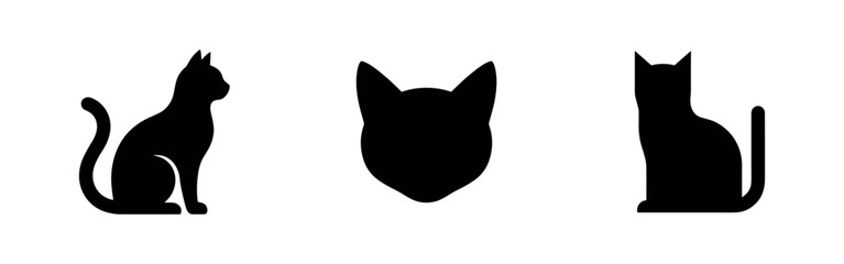 Cute cat icon set, elegant feline animal silhouettes vector illustration. © Lili
