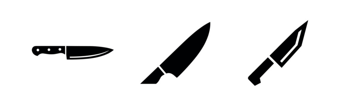 Kitchen knife icon set, chef's sharp blade tools vector illustration.