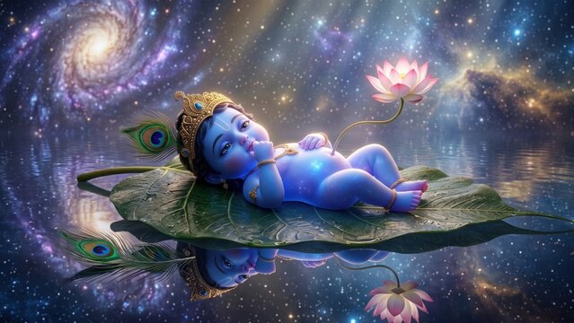 Baby Krishna on Banyan Leaf &ndash; Cosmic Creation
