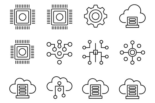 Artificial Intelligence Processor Line Art Icons High Resolution Picture