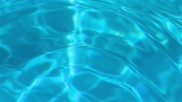 Abstract blue water reflections dancing across swimming pool surface. Shimmering light patterns create calming background texture, summer atmosphere, relaxation and tranquility