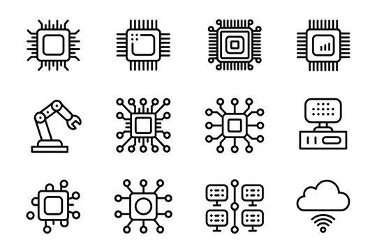 Chip Technology Vector Icon Set High Resolution Picture