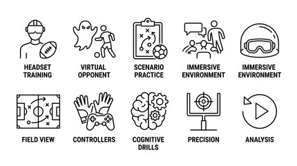 Fototapeta premium Virtual reality training icons for football scenario practice and immersive cognitive skill drills