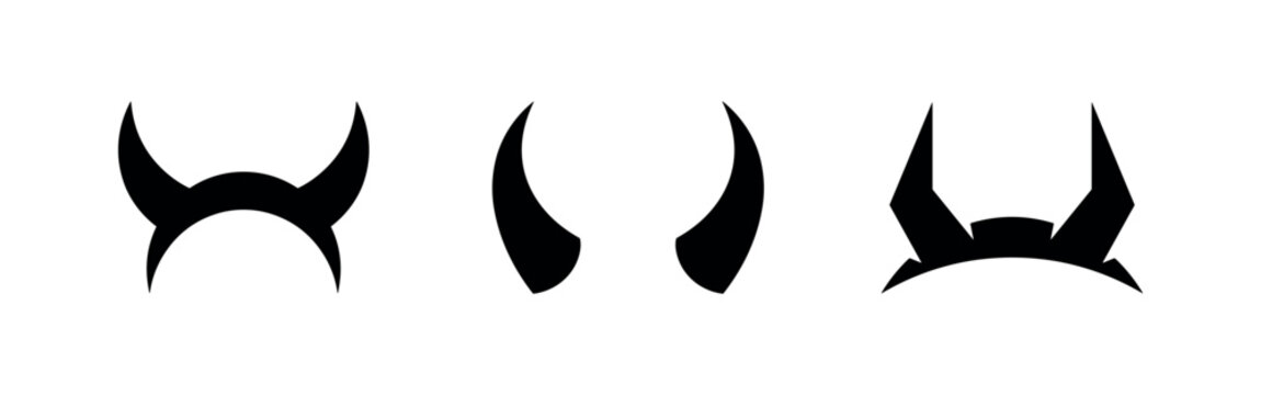 Devil Horns Icons Set - Demon Costume Accessory Graphics and Animal Horns Vector Symbols