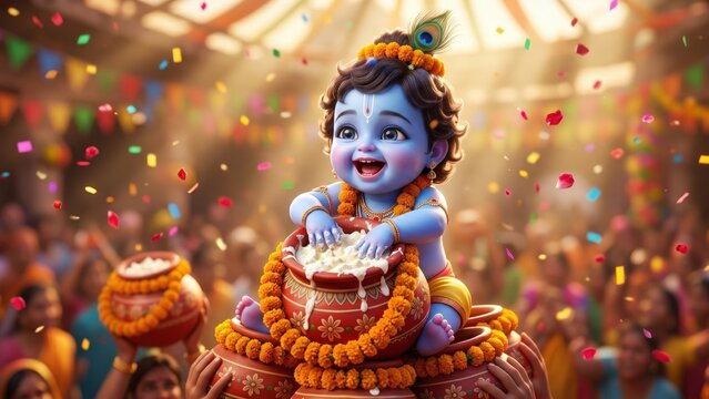 Baby Krishna Dahi Handi &ndash; Joyful Festival Victory