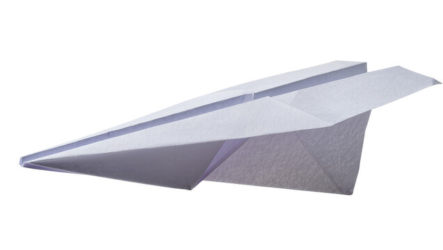 White paper airplane folded from a single sheet of paper, isolated on transparent background