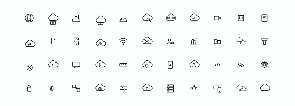 Set of thin line cloud computing and network technology icons