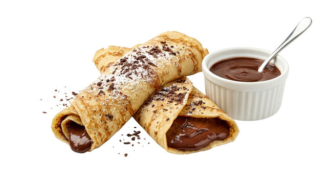 Delicious Nutella filled crepes with chocolate sauce.