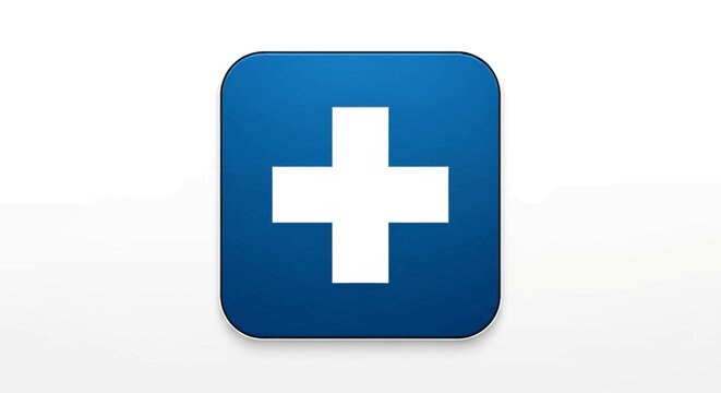 Blue medical cross symbol icon.
