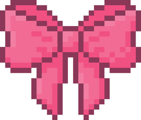 Naklejka premium Pink bow pixel art vector icon, vintage pixelated outline ribbon knot, 8 bit video game coquette girly beauty fashion