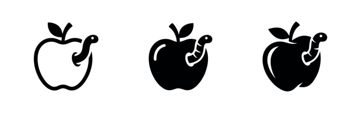 Icons of an apple with a worm, symbolizing rottenness or infestation