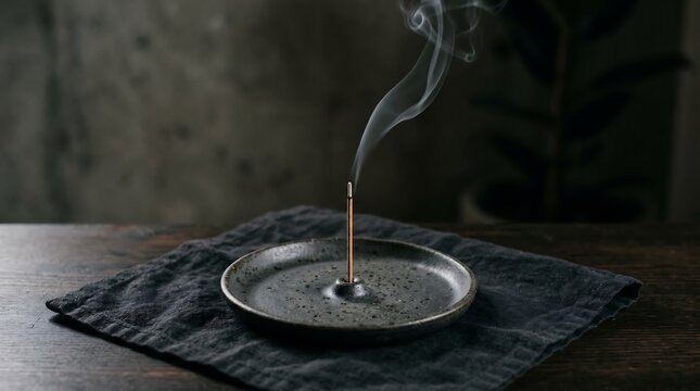 Close-up of a lit candle with smoke rising on a dark background