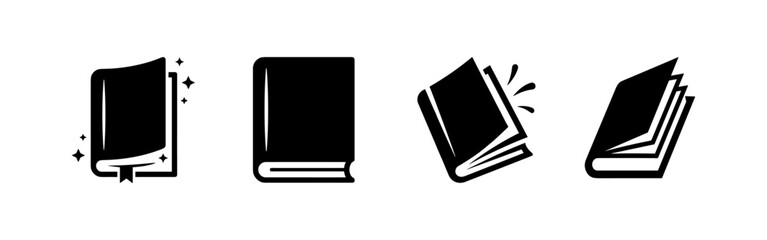 Obraz premium Four book icons in black silhouette on a white background