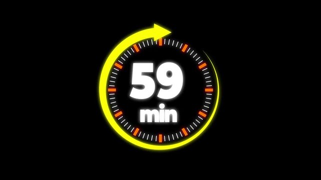 Clock Face Timer - The 59 minutes, stopwatch icon. Stopwatch icon in flat style. black background 4k video timer 59 minutes countdown icon. Time measure. The chronometer icon animation.