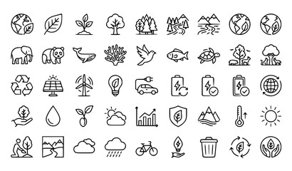 Fototapeta premium Editable Ecology and Environment Outline Icons Collection Thin Line Vector Set