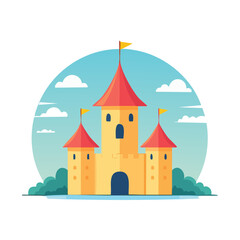 Naklejka premium Colorful cartoon castle with turrets and flags
