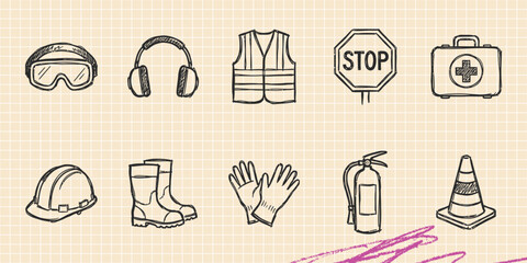 Hand drawn vintage black ink scribble doodle vector set of home interior furniture space astronomy medical and beach items © Broke Stoke