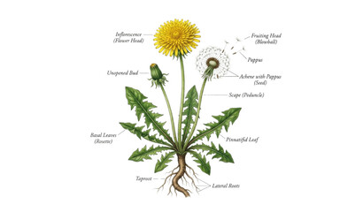 Common Dandelion Plant Isolated on White Background © Ziten