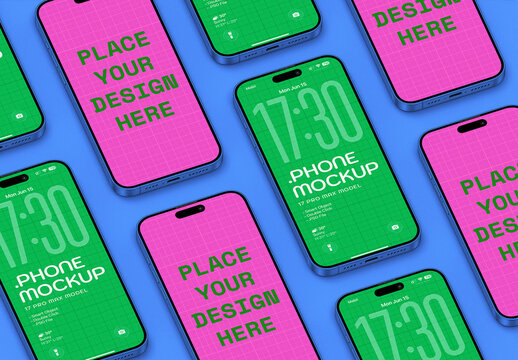 Isometric Phone Mockup Isolated On Editable Background