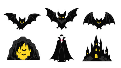 Halloween vector set with bats, vampire, cave and castle © Mark