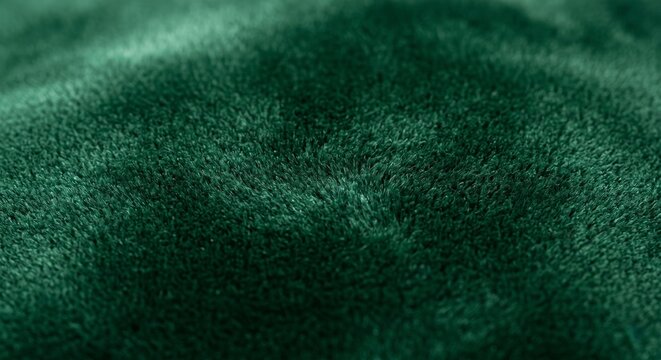 a close-up of a dark green, soft, fuzzy, textured fabric with a blurred background and gentle folds