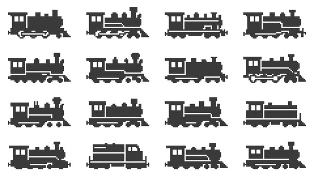 Multiple old-fashioned train locomotives and carriages are displayed.