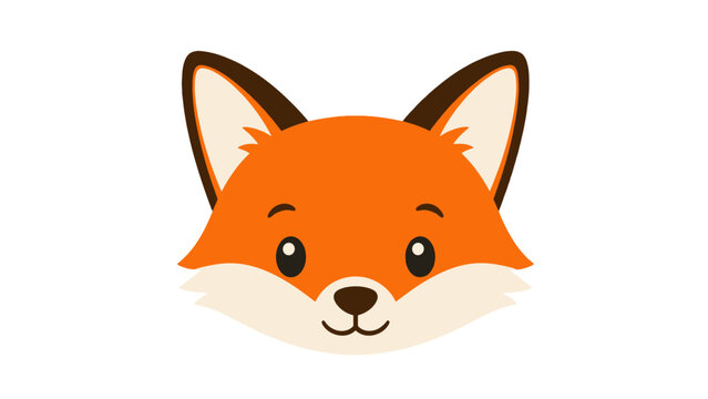Cute cartoon fox face with ears and nose isolated on white