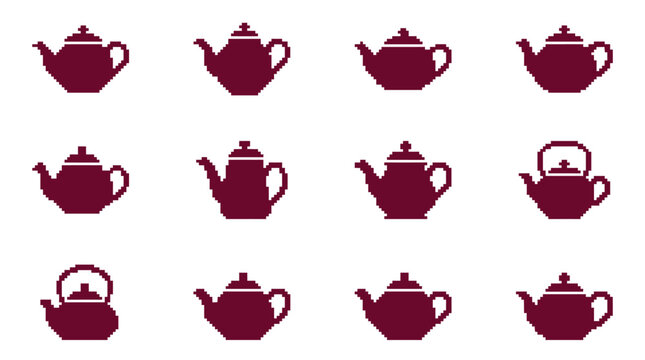 A collection of twelve teapots displayed on a surface.